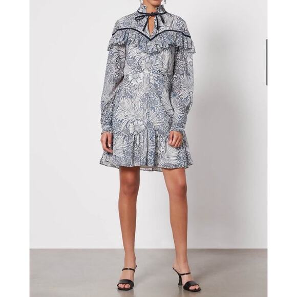 Hope & Ivy William Morris Marigold Ruffle Tiered Dress Size 14 Blue Floral Boho - Picture 16 of 16